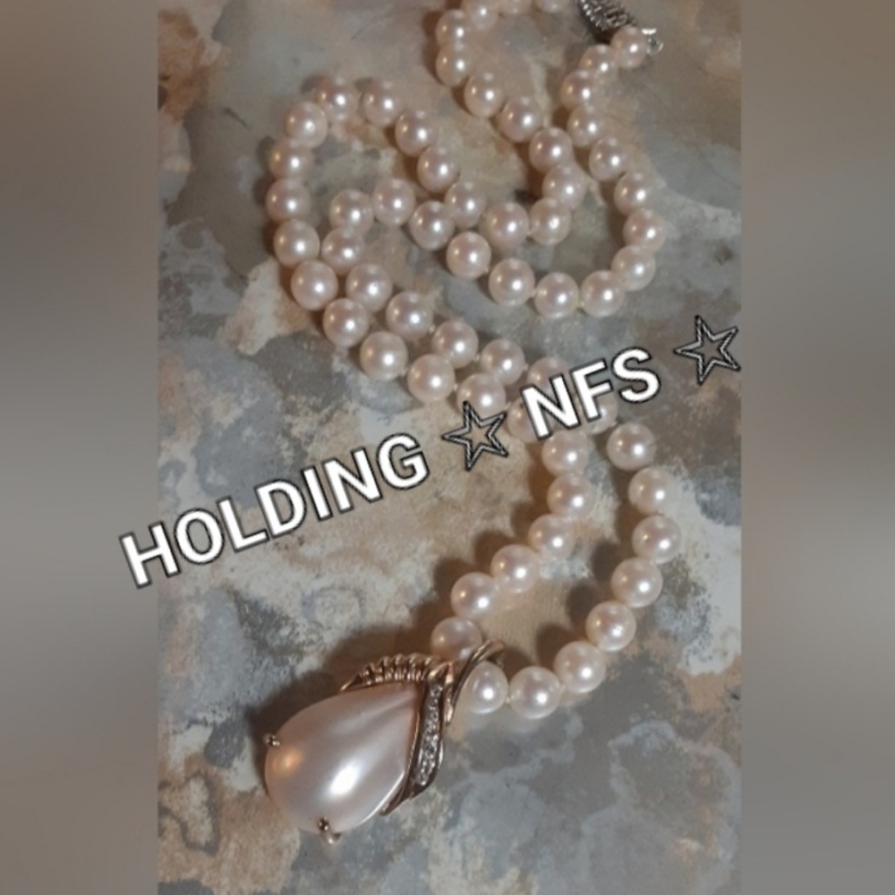 NFS☆ HOLDING ☆ 14k MABE Pearl & Diamond Enhancer Pendant On AKOYA PEARLS 16"4.2g